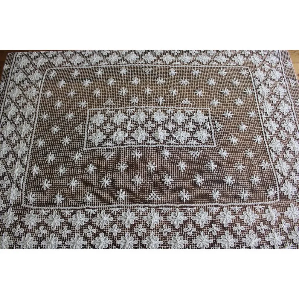 Vintage Handmade Crochet Lace White Tablecloth Shabby Chic Scallop 64